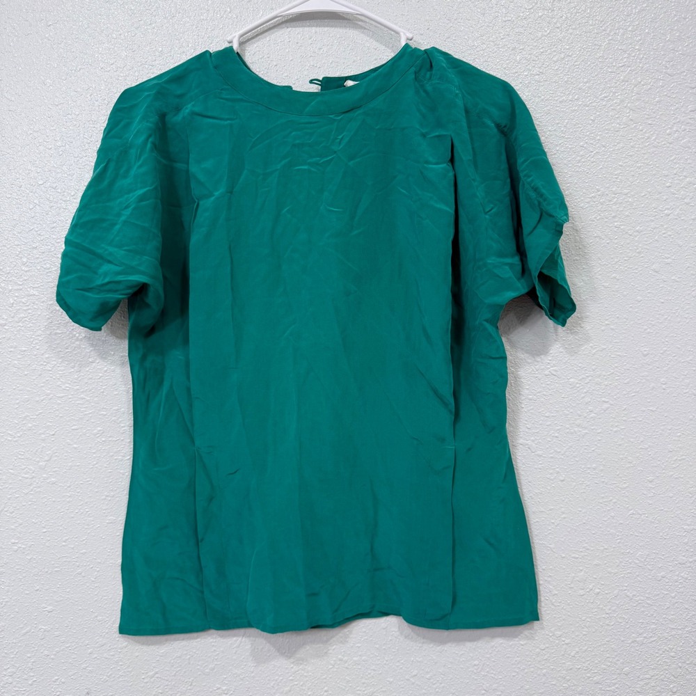 TJW by Mervyns Vintage Emerald Green 100% Silk Short Sleeve Blouse Top Size 6